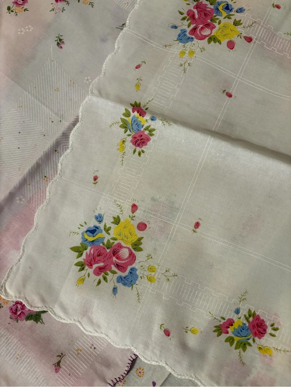 Vintage Floral Scalloped Handkerchiefs 2 for $8
